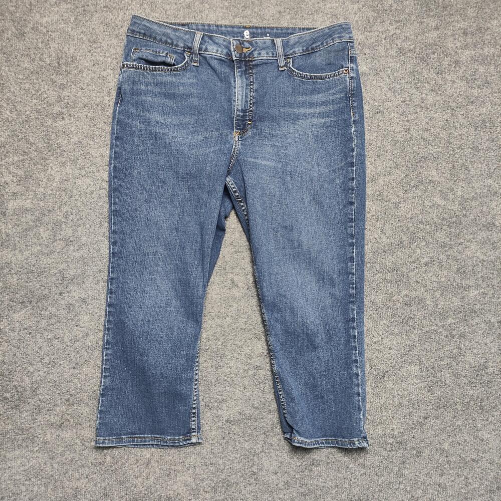 Lee Capri Jeans Womens 18 Blue Medium Wash Mid Rise Relaxed Stretch Denim